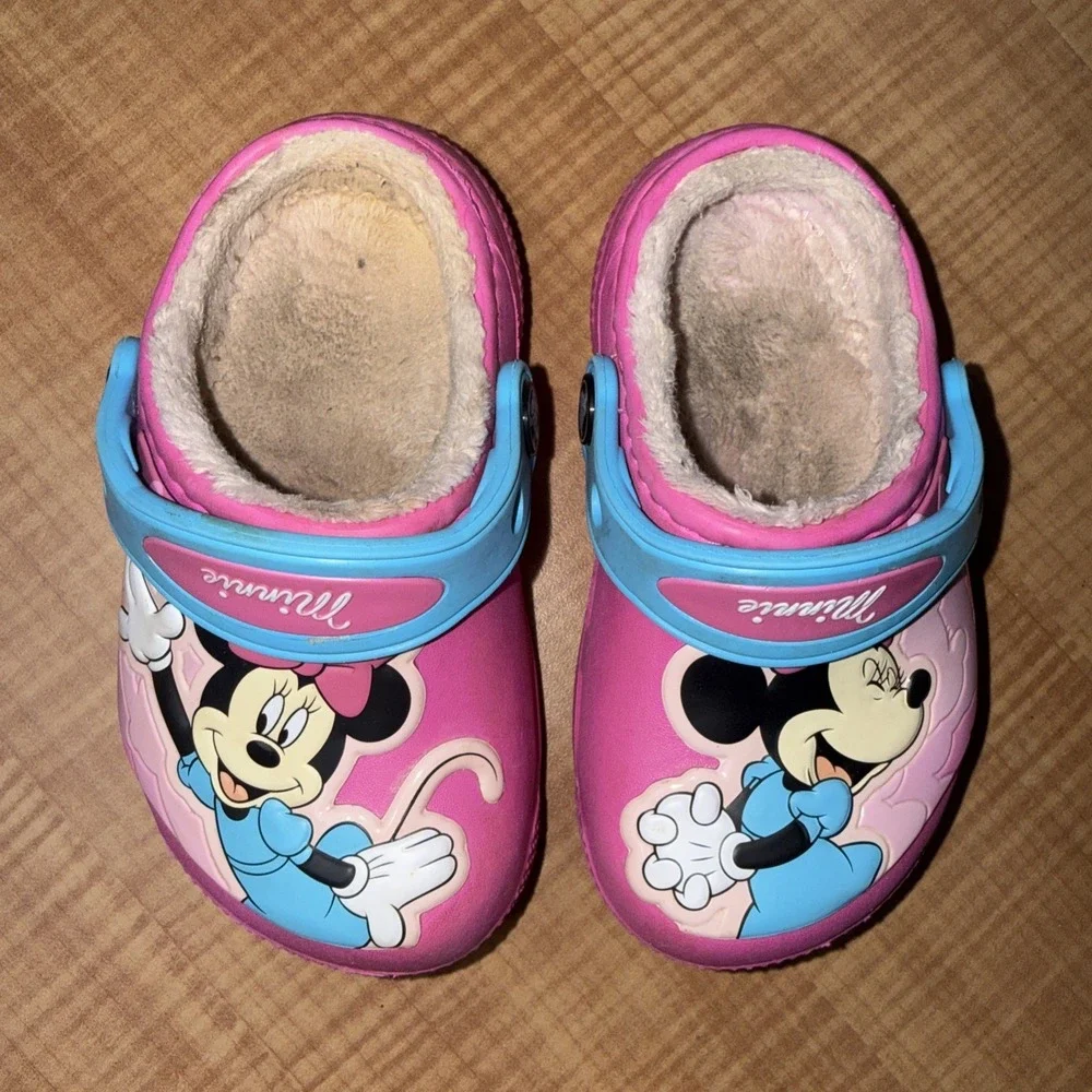 Crocs Disney Minnie Mouse Lined Pink Blue Clogs Mules Toddler Shoes Girls C7